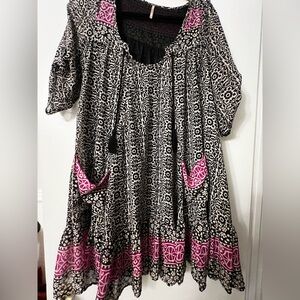 Free People Black and Pink Patterned Dress